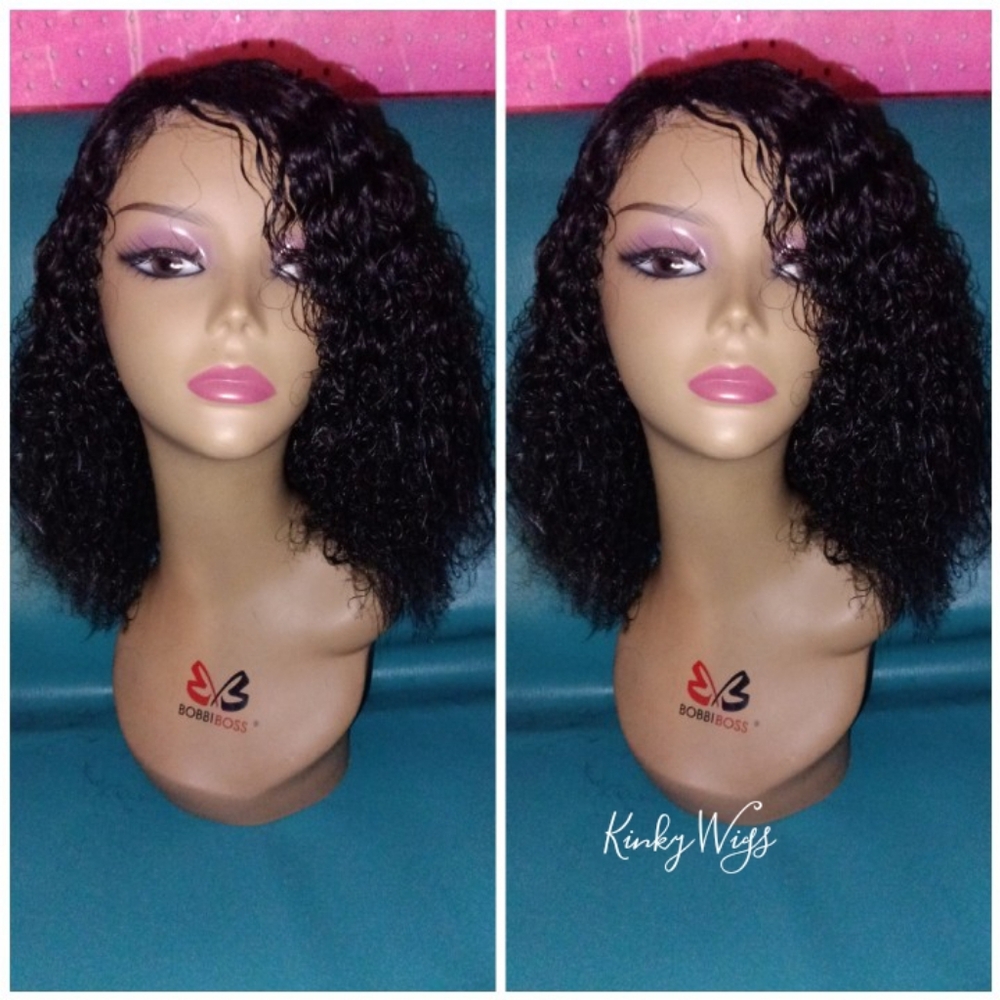 14" Brazilian Jheri Kinky Curly Glueless Human Hair Wig